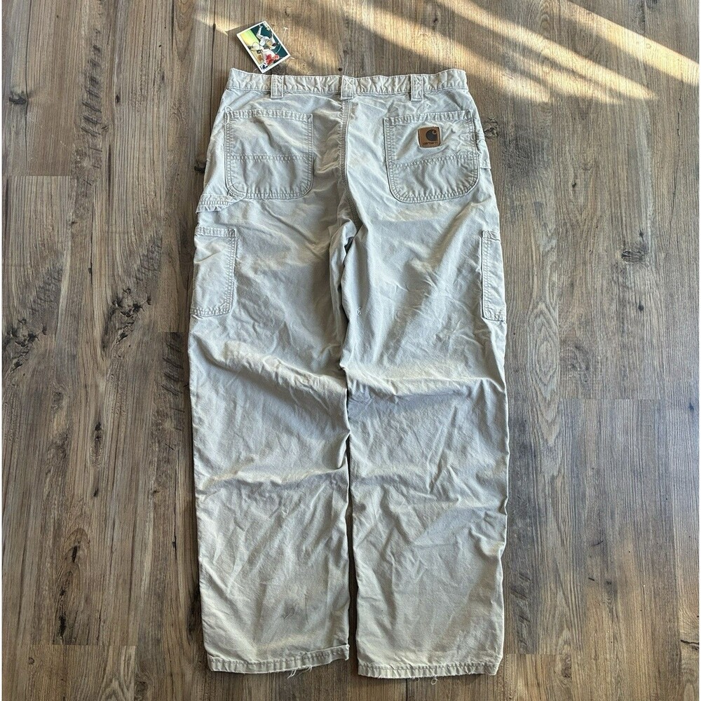 Carhartt Washed Duck Beige Workwear Pants Relaxed Straight Leg 38x32